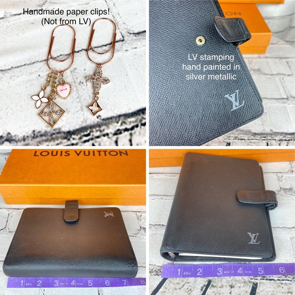 Louis Vuitton MM SIZE black taiga leather agenda planner with paper clips - Picture 15 of 15